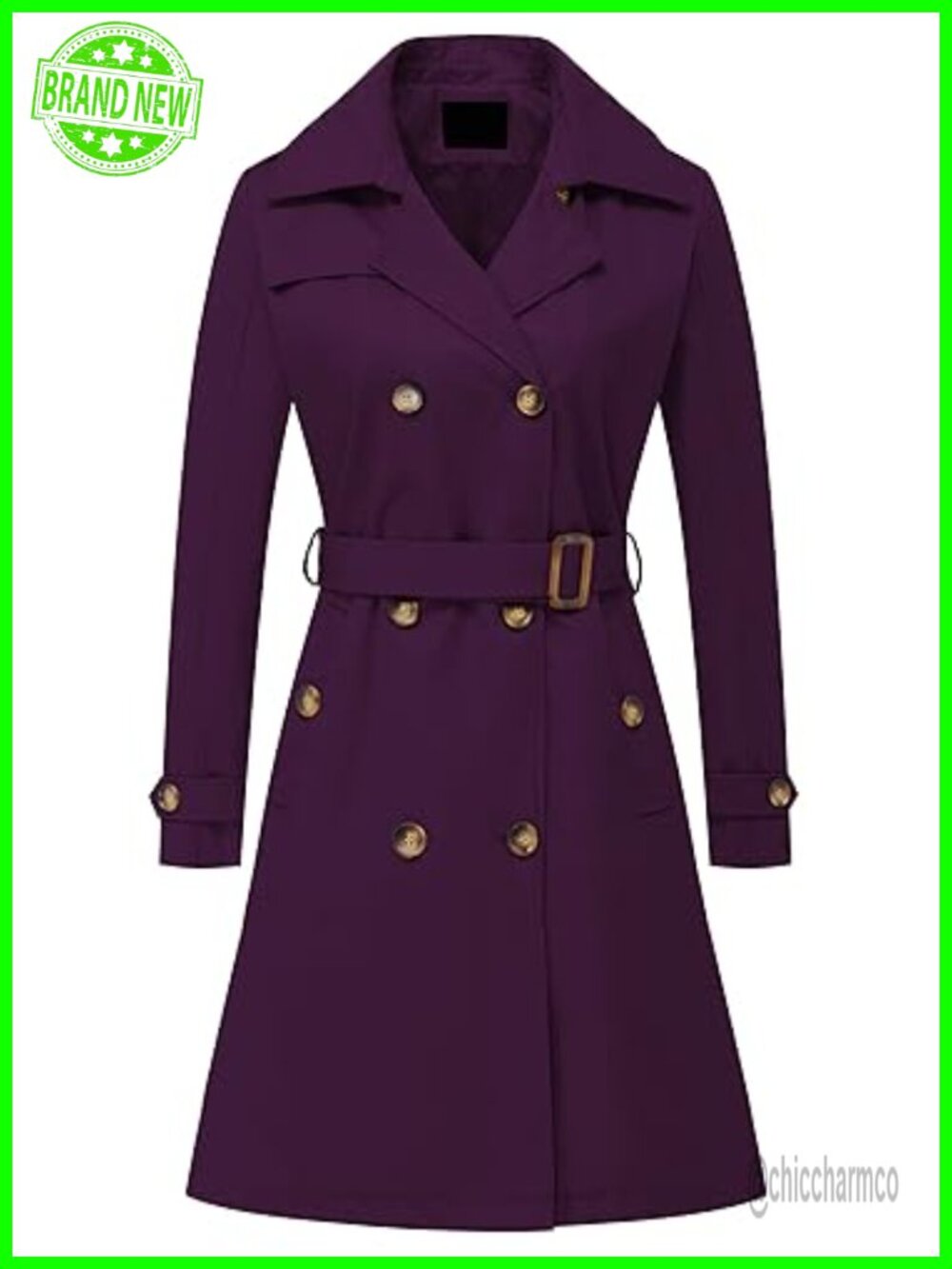 Women's Double Breasted Long Trench Coat Belted Overcoat Mid-Length